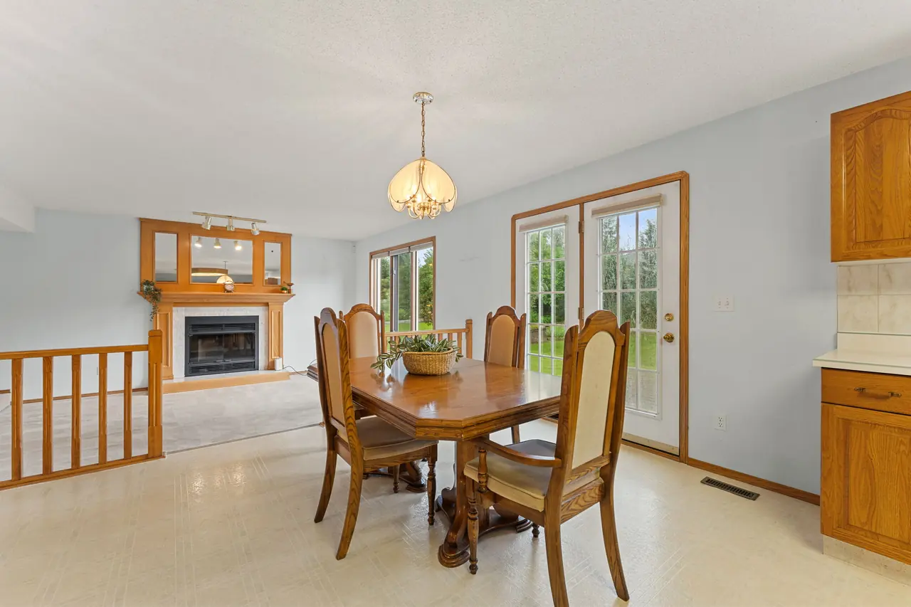 Dining nook with fireplace view