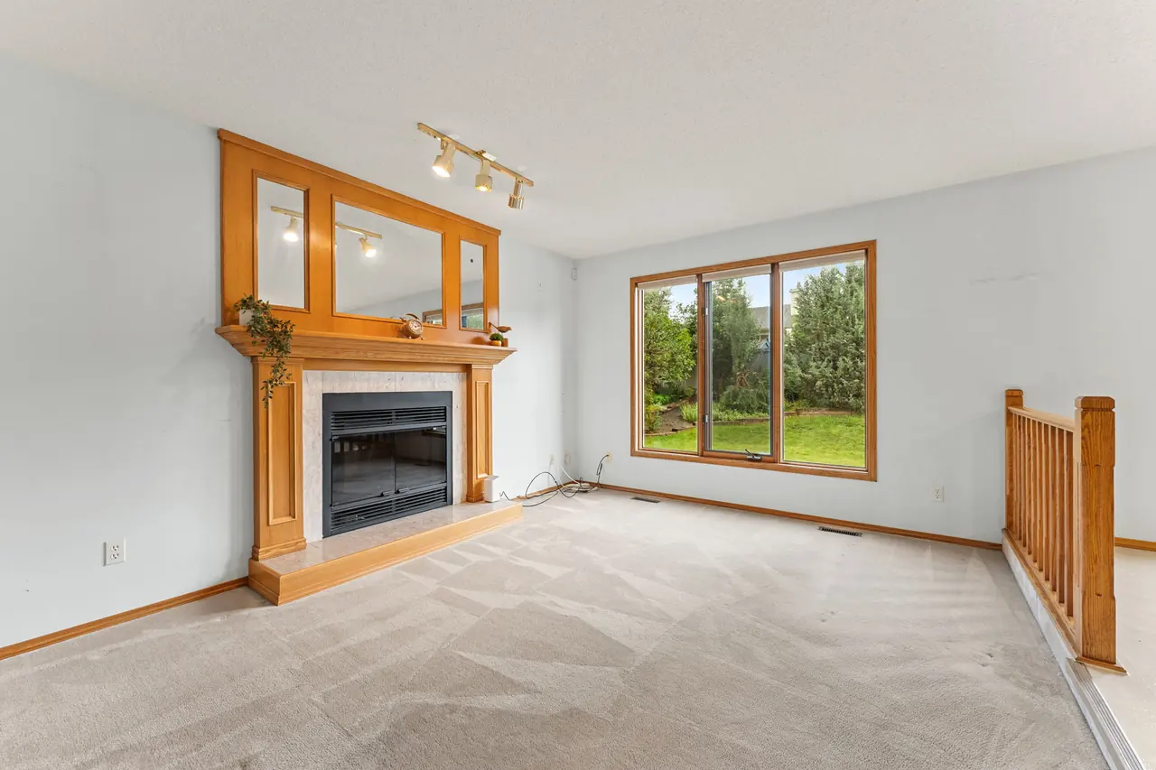 Sunken family room with fireplace