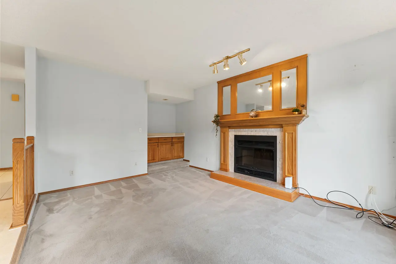 Family room fireplace and wet bar